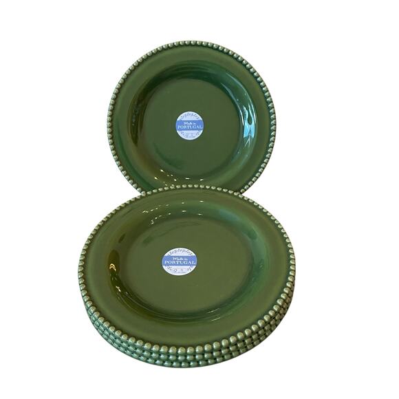 MATCERAMICA Portugal Green Ceramic Dinner Plates 11.5" Beaded Border Set 4 NEW - Picture 5 of 9
